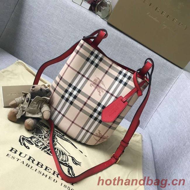 BURBERRY Banner small vintage check and leather tote Bag 9657 red