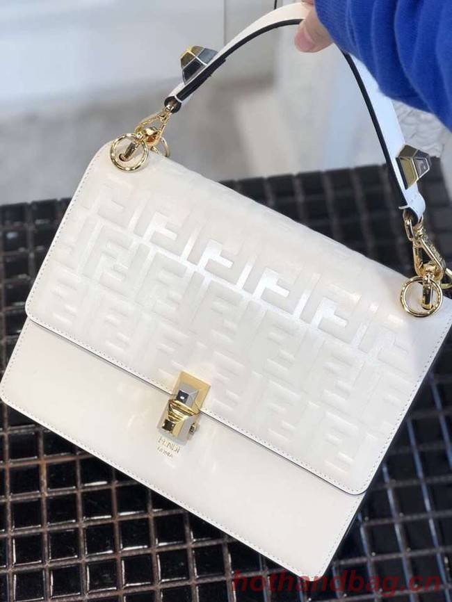 FENDI Kan I Leather Shoulder Bag 8BT283A white