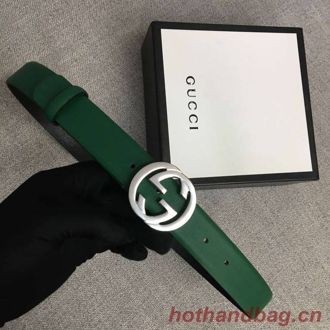 Gucci Leather belt with Double G buckle 406831 green	