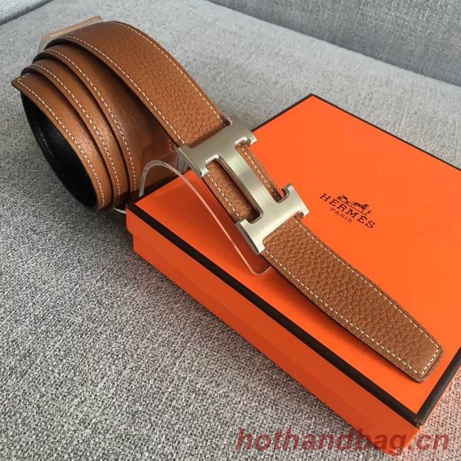 Hermes original togo 2 belt buckle & Reversible leather strap 32 mm H06454 brown