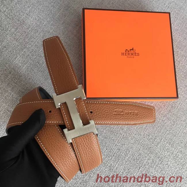 Hermes original togo 2 belt buckle & Reversible leather strap 32 mm H06454 brown