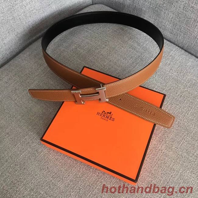 Hermes original togo 2 belt buckle & Reversible leather strap 32 mm H06454 brown