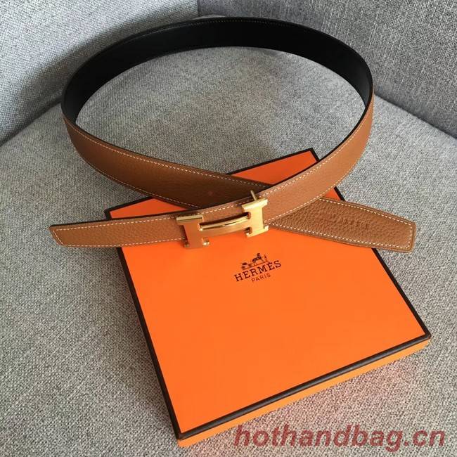 Hermes original togo 2 belt buckle & Reversible leather strap 32 mm H06454 brown  gold plated metal 