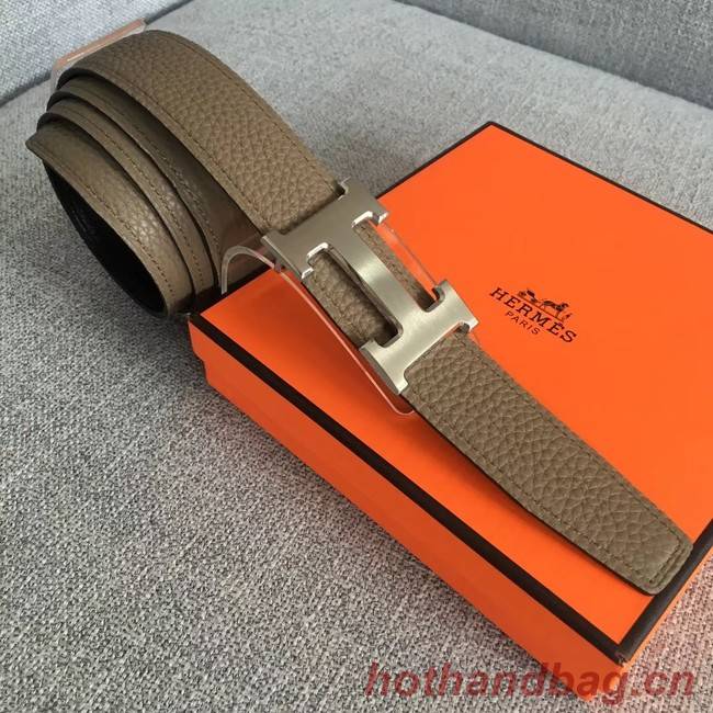 Hermes original togo 2 belt buckle & Reversible leather strap 32 mm H06454 grey  gold plated metal 