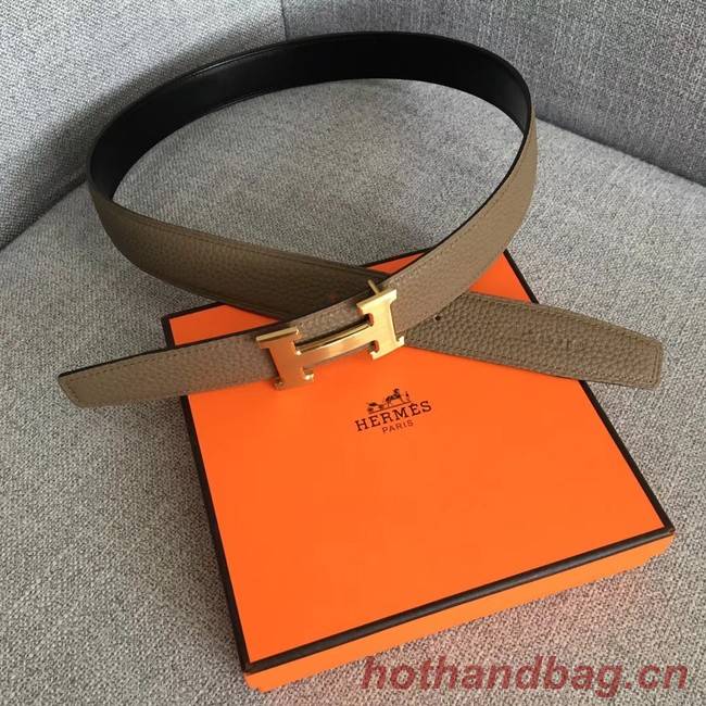 Hermes original togo 2 belt buckle & Reversible leather strap 32 mm H06454 grey  gold plated metal 