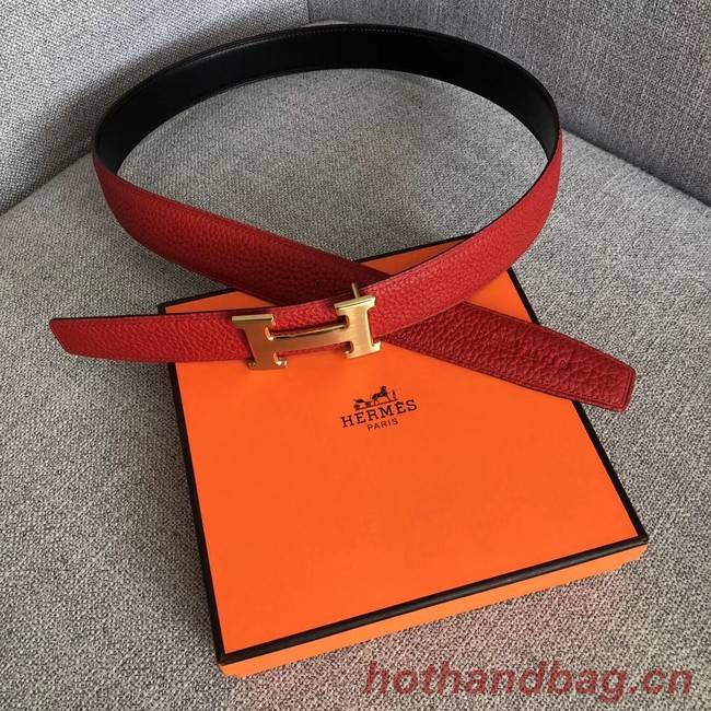 Hermes original togo 2 belt buckle & Reversible leather strap 32 mm H06454 red  gold plated metal 