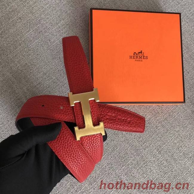 Hermes original togo 2 belt buckle & Reversible leather strap 32 mm H06454 red  gold plated metal 