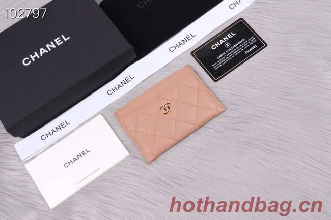 Chanel classic card holder Grained Calfskin & Gold-Tone Metal A31510 apricot	