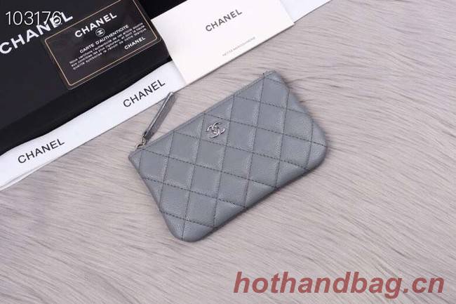 Chanel classic small pouch Grained Calfskin& silver-Tone Metal A82365 grey