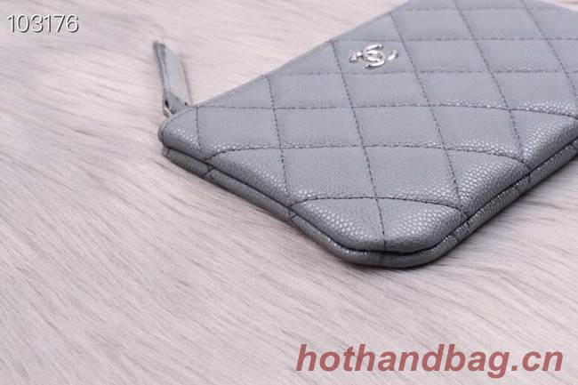 Chanel classic small pouch Grained Calfskin& silver-Tone Metal A82365 grey