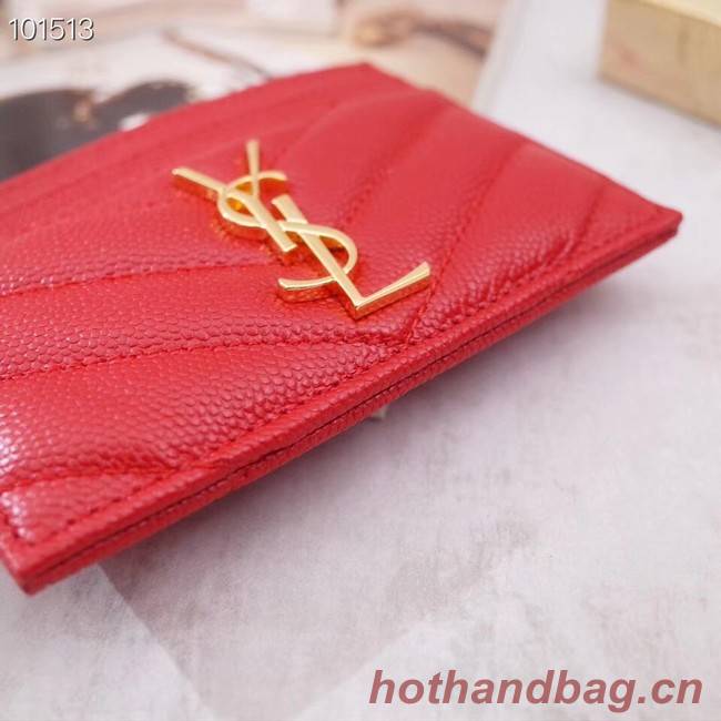 SAINT LAURENT Monogram leather card holder 88337 Gold-Tone Metal red