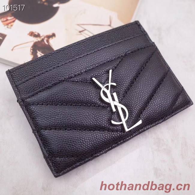 SAINT LAURENT Monogram leather card holder 88337 black Silver-Tone Metal