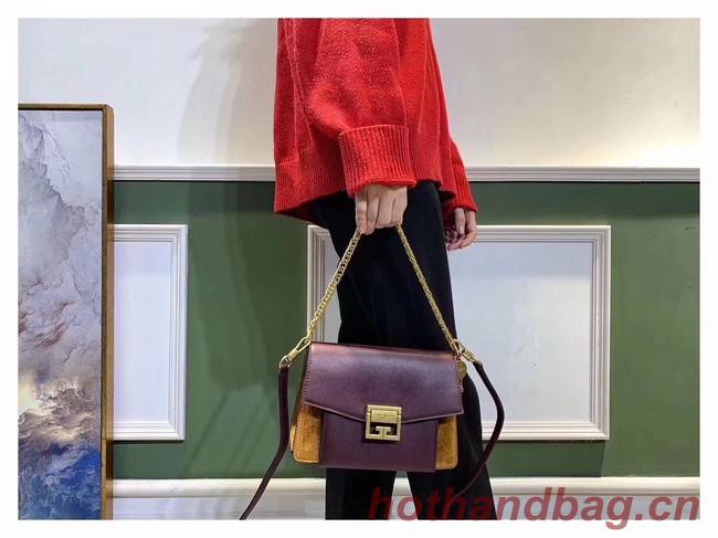 GIVENCHY GV3 leather and suede shoulder bag 9989 Burgundy