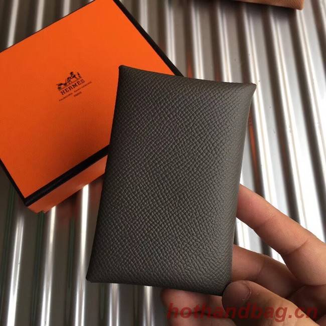 Hermes Bastia Epsom card case H0369 dark grey