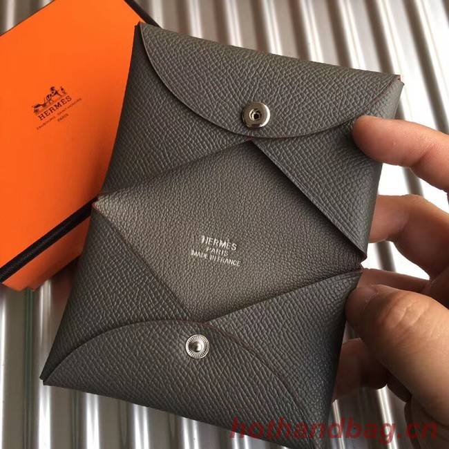 Hermes Bastia Epsom card case H0369 dark grey