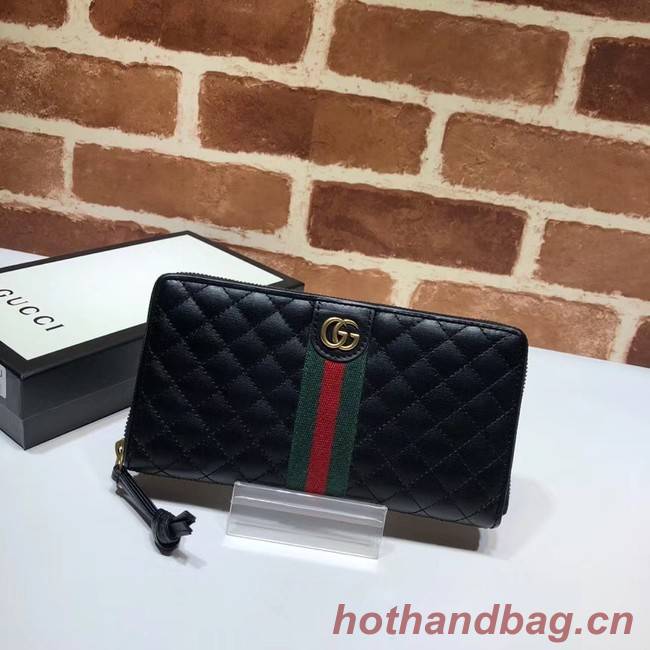 Gucci Leather zip around wallet with Double G 536450 Black