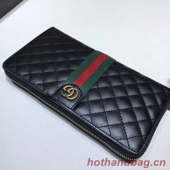 Gucci Leather zip around wallet with Double G 536450 Black