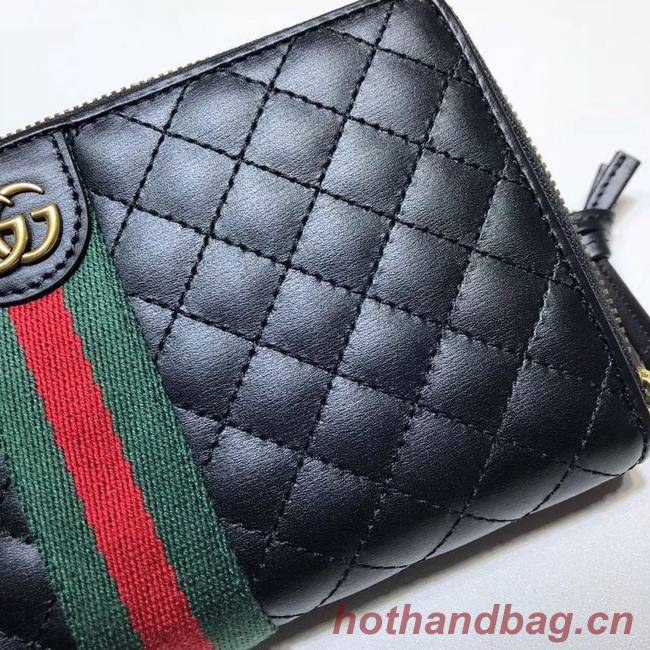 Gucci Leather zip around wallet with Double G 536450 Black