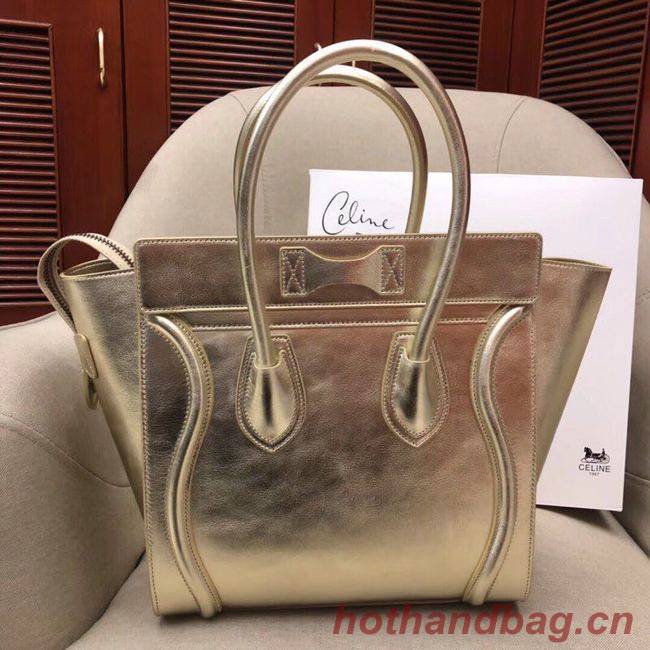 CELINE MICRO LUGGAGE HANDBAG IN LAMINATED LAMBSKIN 189793 GOLD