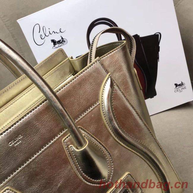 CELINE MICRO LUGGAGE HANDBAG IN LAMINATED LAMBSKIN 189793 GOLD