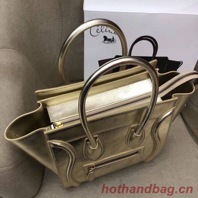 CELINE MICRO LUGGAGE HANDBAG IN LAMINATED LAMBSKIN 189793 GOLD