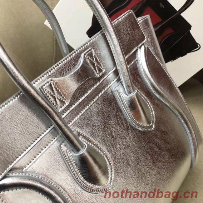 CELINE MICRO LUGGAGE HANDBAG IN LAMINATED LAMBSKIN 189793 SILVER