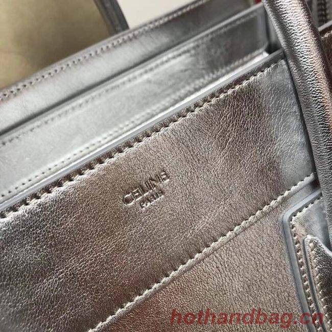 CELINE MICRO LUGGAGE HANDBAG IN LAMINATED LAMBSKIN 189793 SILVER