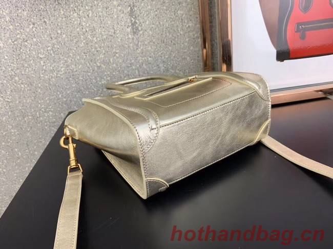 CELINE NANO LUGGAGE BAG IN LAMINATED LAMBSKIN 189243  GOLD