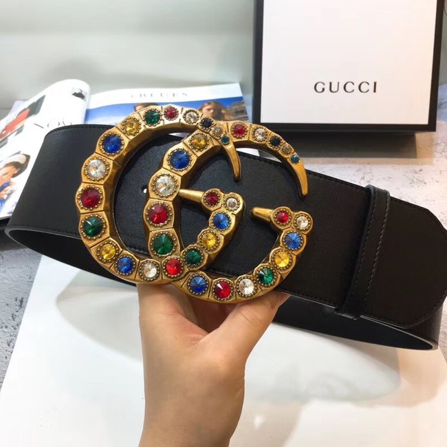 Gucci Leather belt with crystal Double G buckle ‎550111 black 