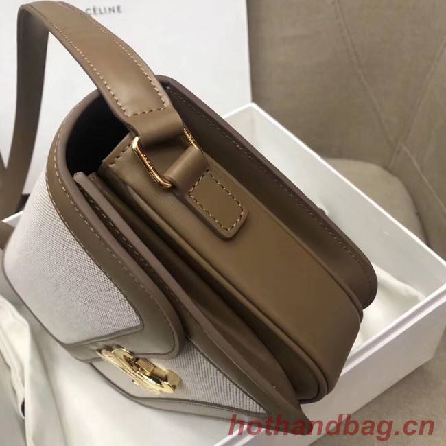 CELINE LARGE TRIOMPHE BAG IN TEXTILE AND NATURAL CALFSKIN 18887 Khaki