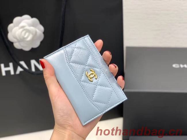 Chanel classic card holder Calfskin & Gold-Tone Metal A31510 light blue