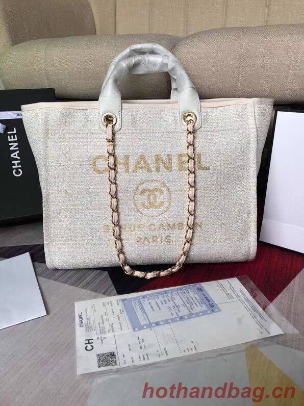 Chanel Original Canvas Leather Tote Shopping Bag 92298 Offwhite