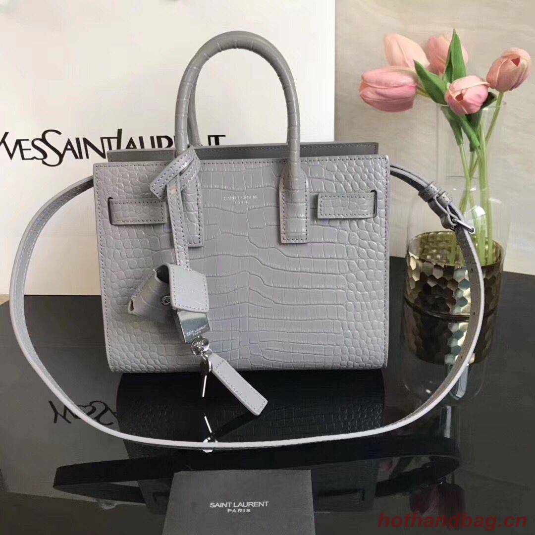 SAINT LAURENT Crocodile-Embossed Leather Organ Bag 392035 Gray