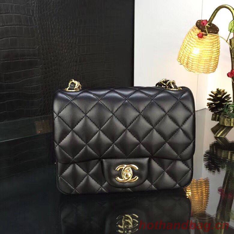 Chanel Classic MINI Flap Bag Original Sheepskin Leather A1115 Black Gold Chain