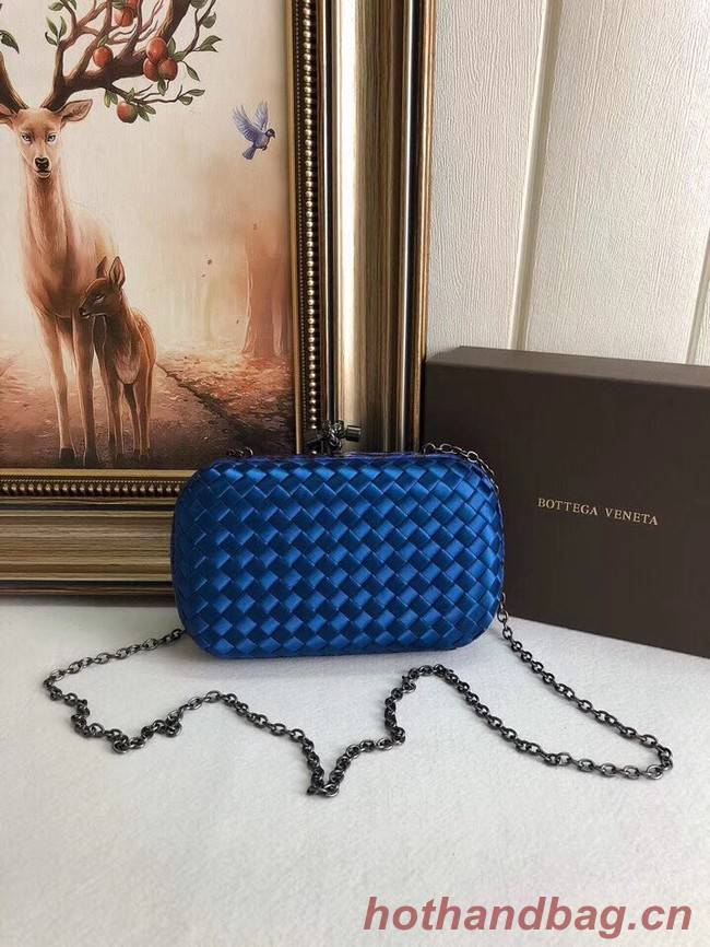 BOTTEGA VENETA Knot snakeskin-trimmed satin clutch 62548 blue