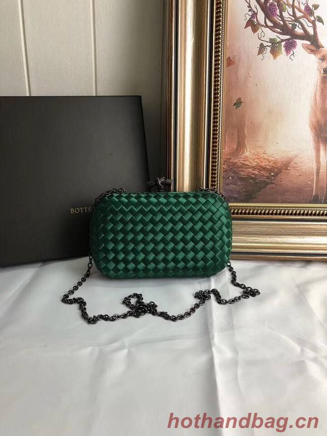 BOTTEGA VENETA Knot snakeskin-trimmed satin clutch 62548 green