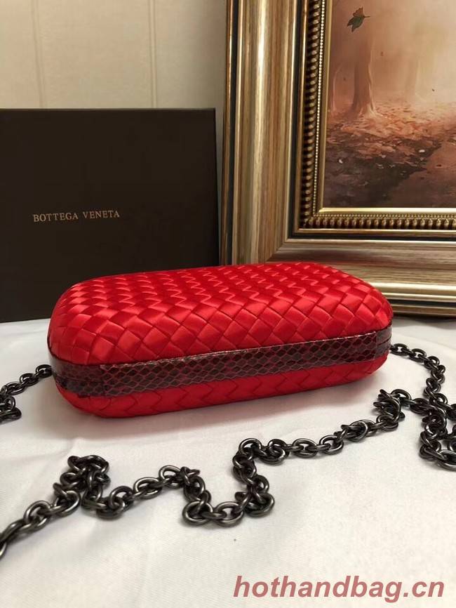 BOTTEGA VENETA Knot snakeskin-trimmed satin clutch 62548 red