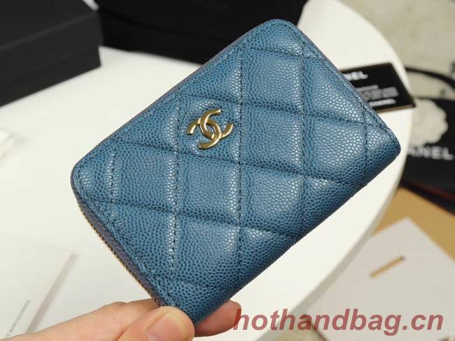 Chanel classic card holder Grained Calfskin & Gold-Tone Metal A69271 Blue