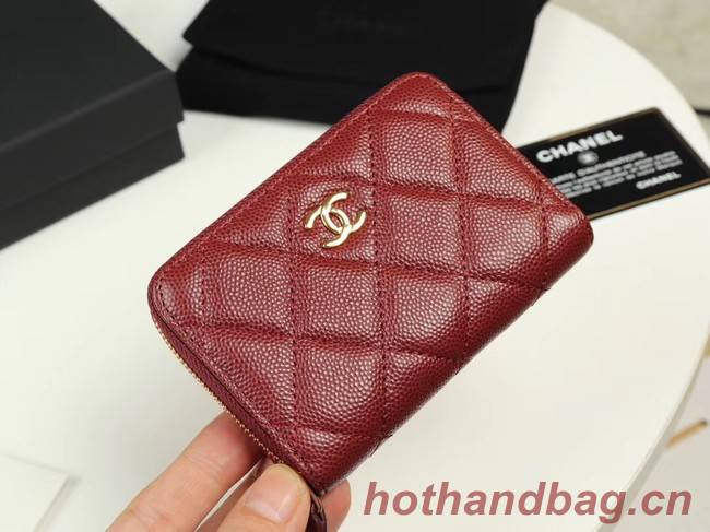 Chanel classic card holder Grained Calfskin & Gold-Tone Metal A69271 Burgundy