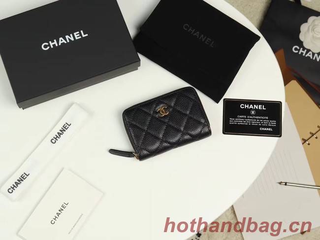 Chanel classic card holder Grained Calfskin & Gold-Tone Metal A69271 black