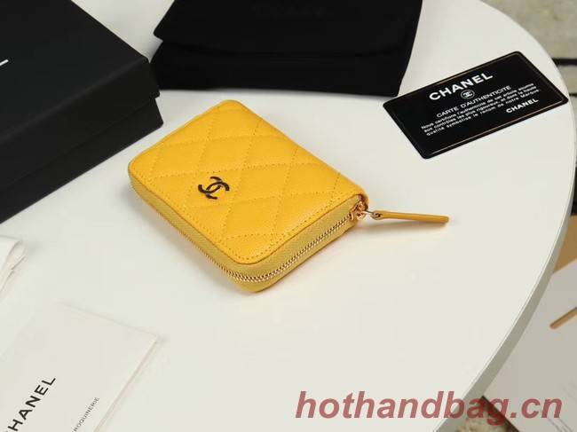 Chanel classic card holder Grained Calfskin & Gold-Tone Metal A69271 yellow