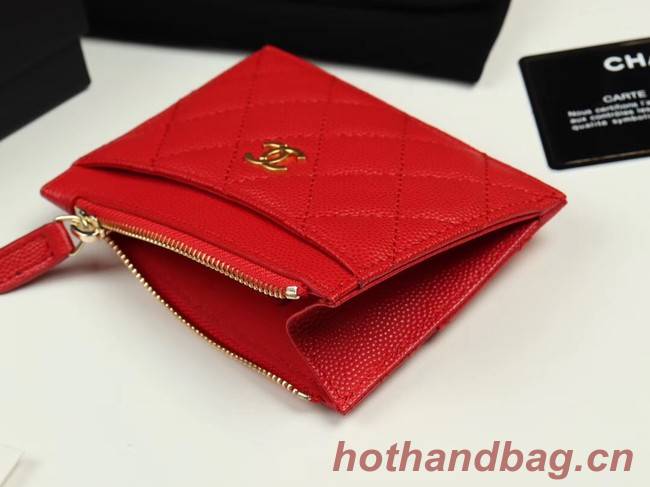 Chanel classic card holder Grained Calfskin & Gold-Tone Metal A84105 red