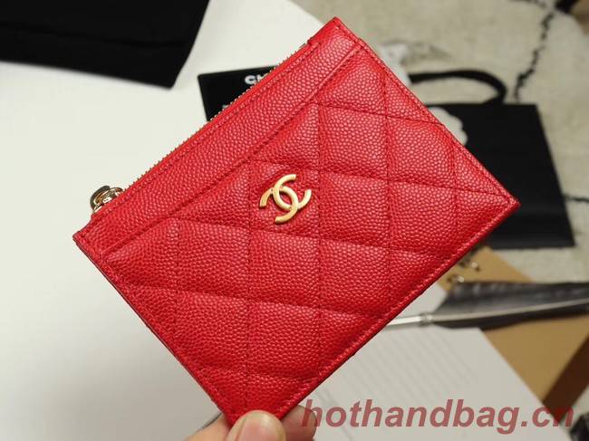 Chanel classic card holder Grained Calfskin & Gold-Tone Metal A84105 red