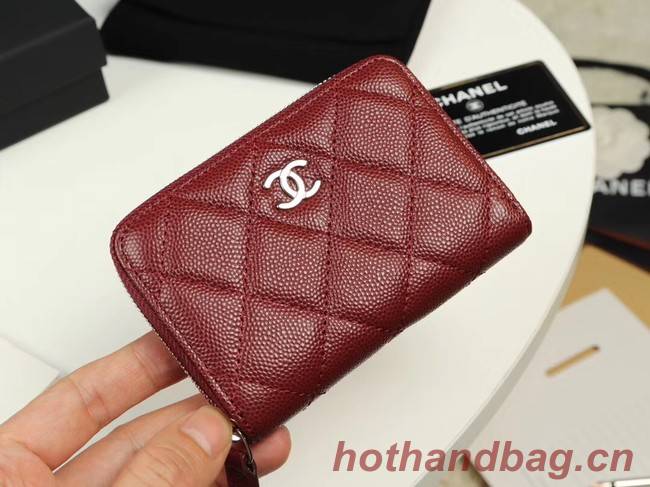 Chanel classic card holder Grained Calfskin & silver-Tone Metal A69271 Burgundy