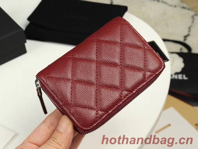 Chanel classic card holder Grained Calfskin & silver-Tone Metal A69271 Burgundy