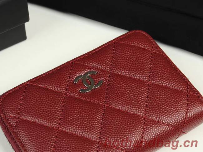 Chanel classic card holder Grained Calfskin & silver-Tone Metal A69271 Burgundy