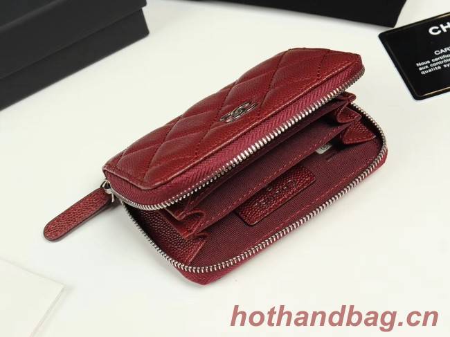 Chanel classic card holder Grained Calfskin & silver-Tone Metal A69271 Burgundy