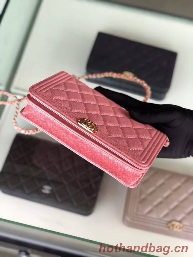 BOY CHANEL Original Wallet on Chain & Gold-Tone Metal B80287 Pink