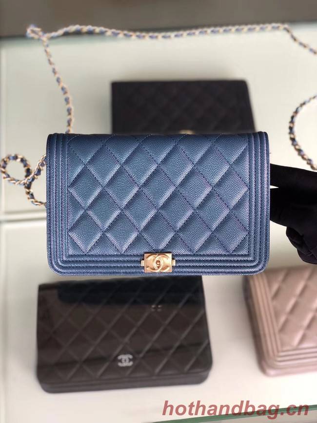 BOY CHANEL Original Wallet on Chain & Gold-Tone Metal B80287 blue