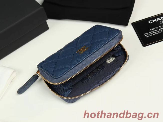 Chanel classic card holder Grained Calfskin & Gold-Tone Metal A69271 dark Blue